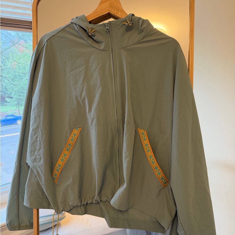 Light blue Hooded Zip Jacket with Embroidered Trim
